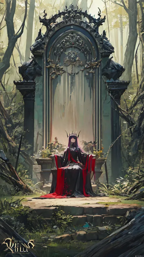 picture of a throne with many people sitting, queen of hell, from  arknights, diablo 4 queen , goddess of the underworld,  stand...