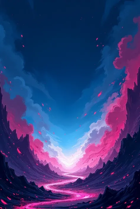 Make a battle background in blue, strong black and a touch of pink, and that is flashy and has no people, but that is more lively as an anime type. 