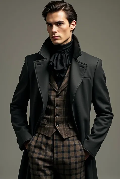 Porcelain Skin,  combined perfectly with his charcoal overcoat, a starched black ruffle collar and plaid pants ,  I was jealous of how well dressed he was .