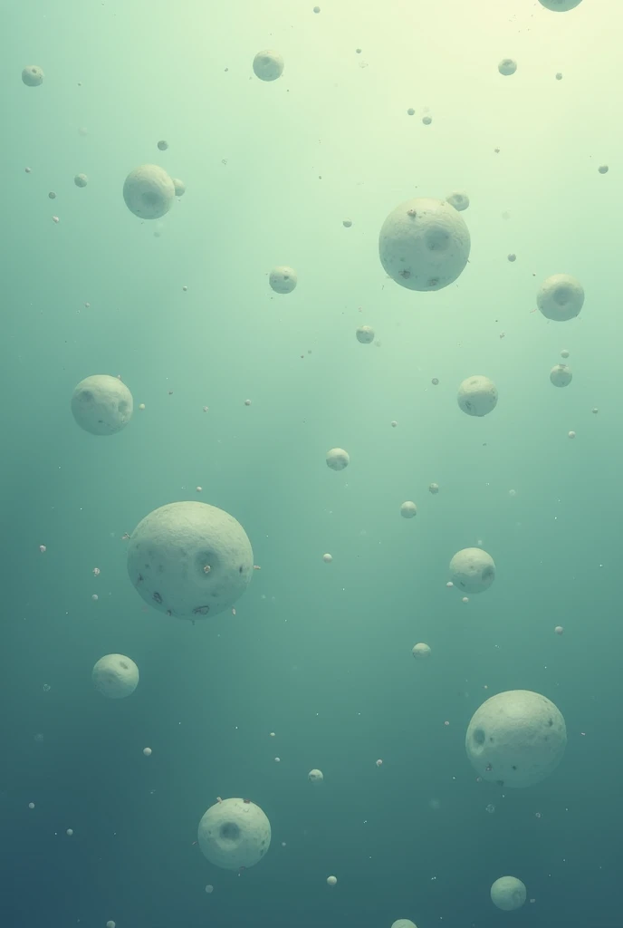  A group of small simple cells (prokaryotes )  moving in a primitive ocean .  They are in their most basic form , Floating.