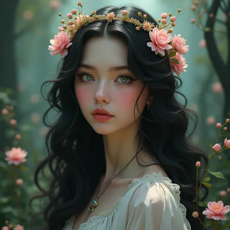 photo realistic Portrait of Persephone (Greek) - Goddess of the underworld and springtime.