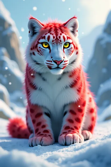 A beautiful Snow Leopard with 
The left eye is yellow and the direct eye is dark green

Do they have white hair that they dye red because they are ashamed of their natural color and they naturally grow and get goosebumps like cat ears , Even trying to use ...