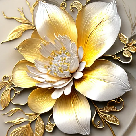  I have a picture of a silver leaf flower, Golden Lilies , , Flowers and gold, Gold plating reliefs, Detailed Flowers, Gorgeous flowers, , Complex Flower, Chaotic Gold Leaf Flowers , Detailed 4K Watercolors , Stunning and rich details, Gold plating. Floral, Floral. Gothic elements,  Intricate Watercolors
informations
