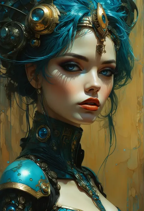 a close up of a woman with blue hair and a blue wig, karol bak uhd, karol bak and peter mohrbacher, artgerm julie bell beeple, style of karol bak, moebius + loish + wlop, intricate wlop, wlop |, portrait beautiful sci - fi girl, beautiful fantasy art portr...