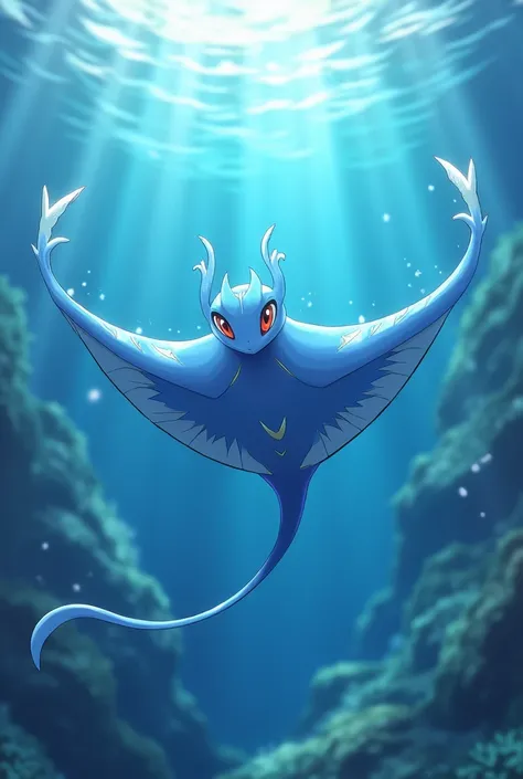 Pokemon, 3d anime, female adult manta, blue skin, water and flying type