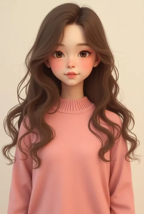  girl with long and brownd hare with pink sweater 