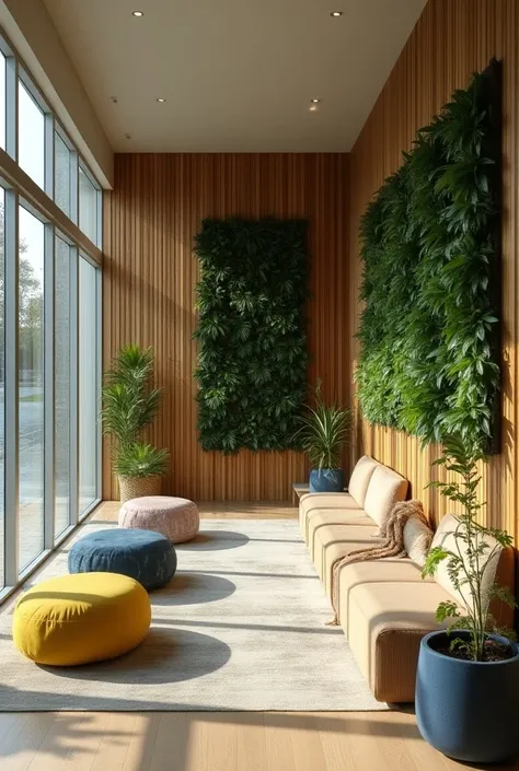 • Rest and recreation areas :  Areas with seats made from recycled materials such as corrugated cardboard poufs or sofas upholstered with recyclable textiles.  These areas can also include elements such as vertical gardens with plants that help purify the ...