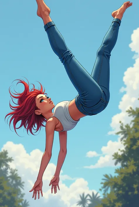 Anime woman in tight jeans flips 