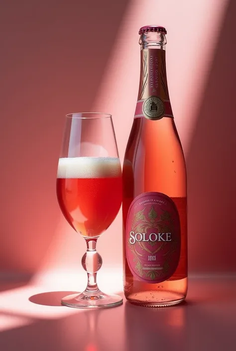  A bottle of champagne .  The liquid inside is rose ,  the bottle is transparent with glass arm ,  the packaging is elegant with sophisticated colors and harmonizes . O nome do champanhe é Solstice Tays,  the flavor is strawberry , raspberry and cashew . 
...