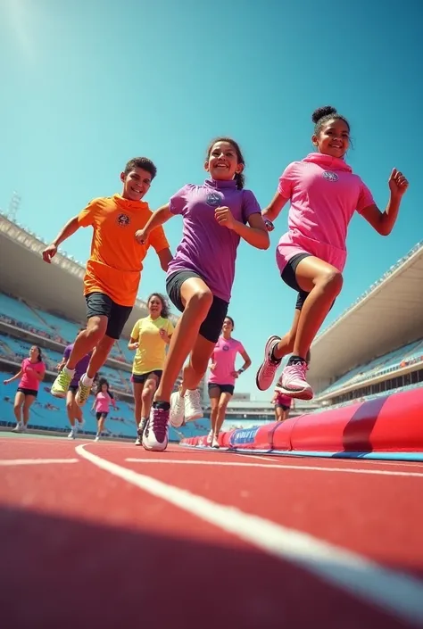 A promotional for social networks ,  for an obstacle course such as a sack cart,  would aim , Botarga , etc. On an athletic track .  that is for an audience of 18 to 25 years old . 