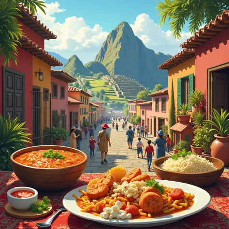 Generate typical dishes and tourist places in Peru 