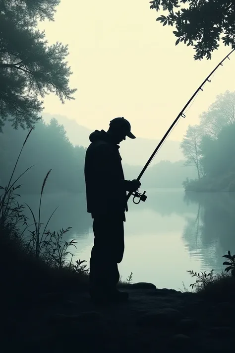 Man fishing with a rod, only the silhouette 