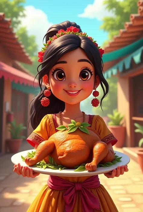 An animated logo featuring a girl with a plate of Nicaraguan roasted chicken with the word FRITANGA AURITA 