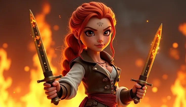 3. Ember “Firebrand” Lucero
(masterpiece), best quality, expressive eyes, perfect face, Look: fierce, with coppery red hair tied in a braid and a spray of freckles across her nose.
Character: Fiery and impulsive, Ember’s passion and energy keep her crew mo...