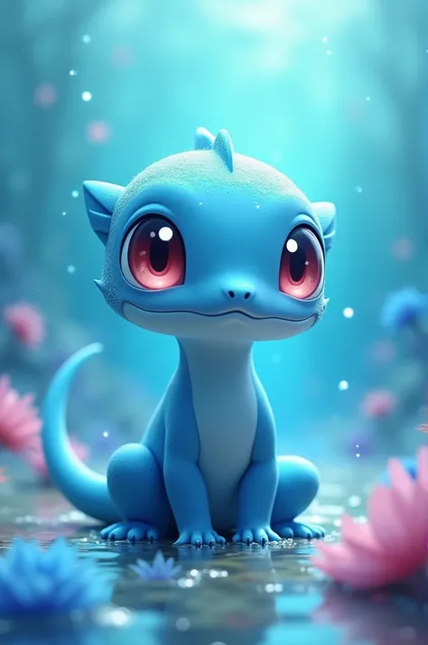 Pokemon, 3d anime, baby lizard, blue skin, water and psychic type