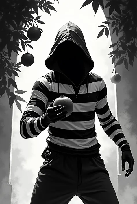  steals fruit. Black and white stripes