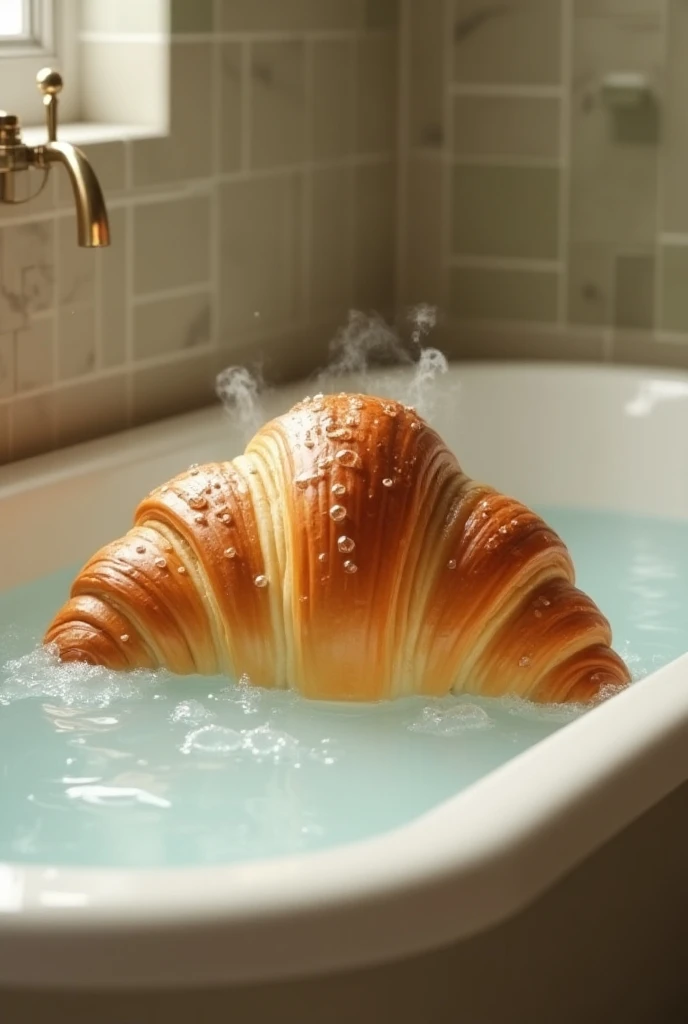 Croissant bathing in a bathtub