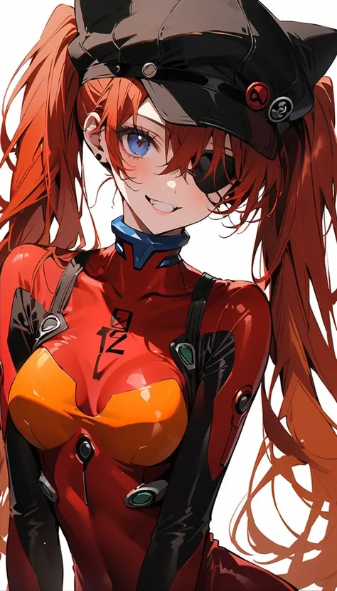 Neon Genesis Evangelion: New Movie、 Shikinami Asuka Langley、Red plug suit、Eye patch、( Cat hat、black)、beautiful、Fall in love