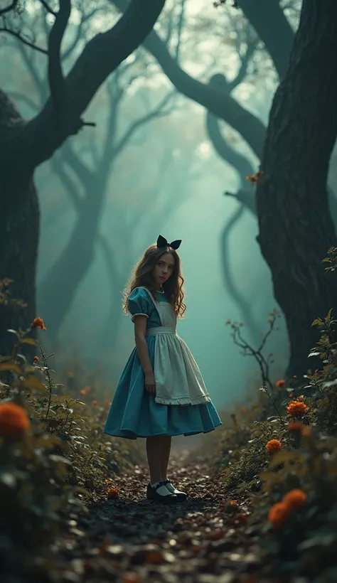 hyperrealistic, Photo Realistic, Dark fantasy, Alice in wonderland