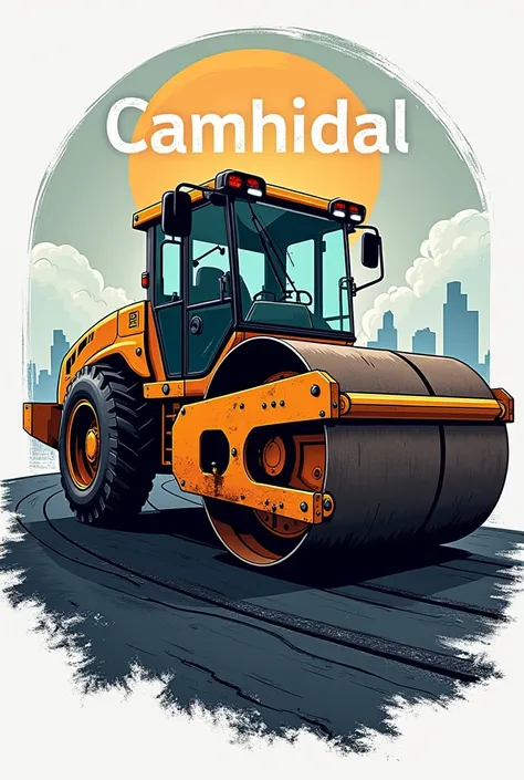 Create an asphalt laying logo with a tandem asphalt compactor with the name CAMHIDAL 