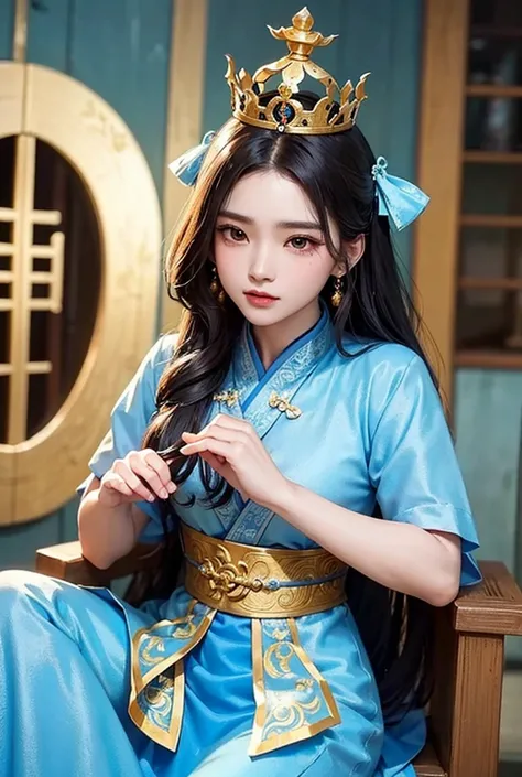   close-up of a person wearing a dress and a crown, ,  inspired by Zhanghan ,  is inspired by Guan Dao Seng , Chai Su Kun,  Hayse Jinyaya , uncle, Hero Xianxia ,  inspired by Zhao Yuan ,  inspired by Fang Guan , Prince Handsome,  inspired by Huang Sen , , ...