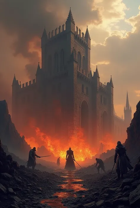 burning ruins of a castle 