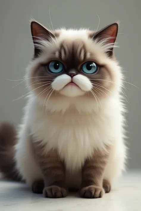  A beautiful big regdol cat with huge blue eyes, with a white mustache , , a fluffy shorstka smirks angrily 