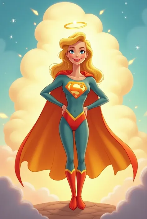 Disney-style cartoon of God with superhero cape