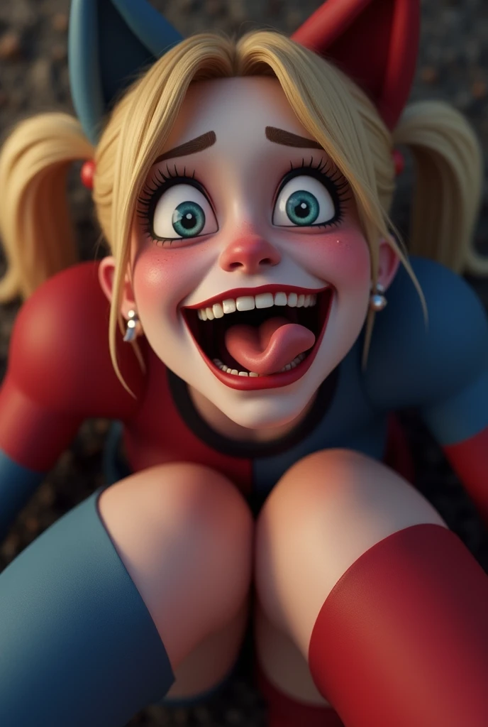 wolfgirl Harley Quinn is looking up at you with her head between your sexy legs. Breasts, Large breasts, Animal Ears, wolf Ears, wolf tail, wolf teeth, Open Mouth, Teeth, Tongue, Tongue Out, Licking Lips, Seductive Smile, Long Tongue, Crazy Smile, Excited,...