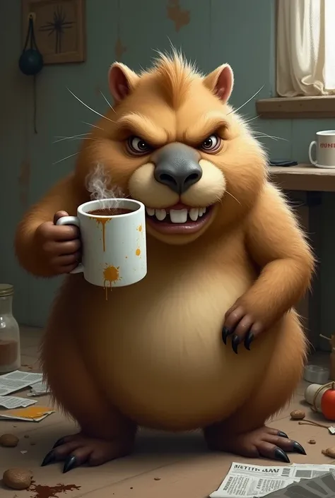 Rude Capybara with a cooffe mug