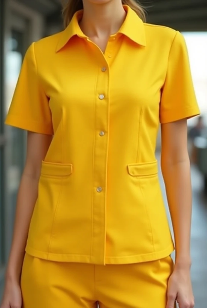 Please create a uniform for staff for girl and boys 
dont use skirt for girls 
 Sttaff uniform for  bus hotel  for boys and girls staff
  The color is golden yellow