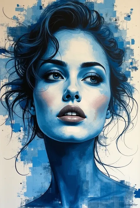 print collage of a womans face, in the style of josef kote, grunge beauty, dain yoon, cyan and blue, highly detailed realism, multi-layered compositions, antonio mancini --ar 73:111 --stylize 750 --v 6