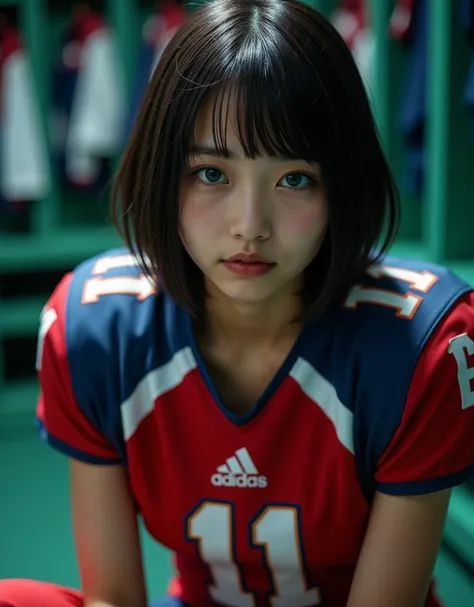 ultra-realistic, photorealistic, dramatic scene, shadow, global-illumination, solo, (teenage Japanese girl:1.5), very beautiful Japanese athlete, very beautiful with very cute face, sporty atmosphere, (face focus, detailed face skin texture:1.2), short bob...