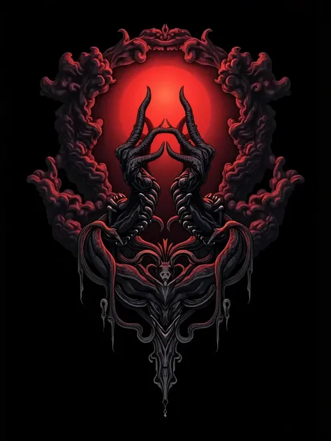 Dark, dramatic logo for Wisanggeni, with Gothic medieval fonts and symbols like broken chains and clouds representing relationship difficulties, using a black backdrop and deep red color scheme.