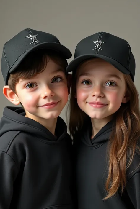 Model Boy and girl wearing black  Caps . Realistic 