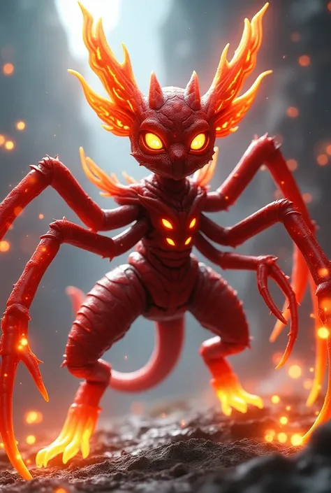 Pokemon, 3d anime, male  spider, red skin, fire and bug type, fire skin, face insect