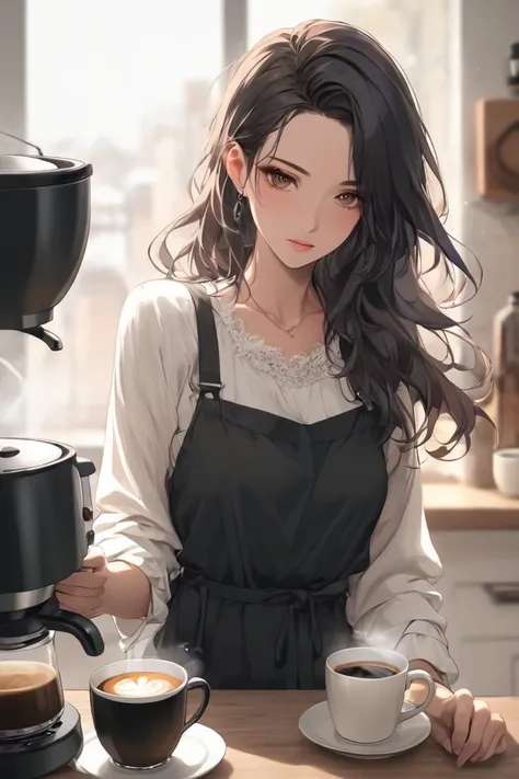 Beautiful woman making morning coffee undefined, undefined, undefined, undefined, undefined, 