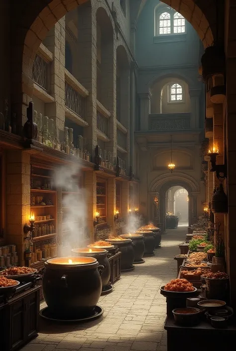 A medieval age soup shop wide scale and no people
