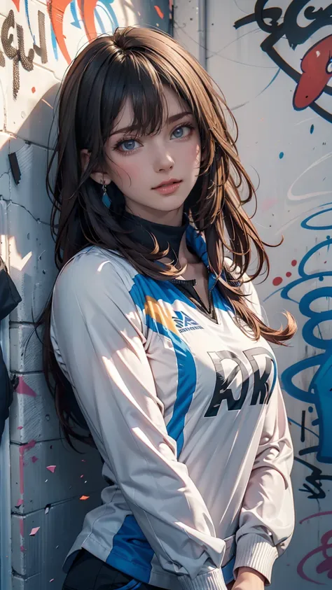 (Best Quality), masterpiece,  Extremely Detailed CG Uniform 8K Illustration , High collar, extremely High collar saturation,  All colors have deepened , paint,  graffiti art , Central composition, Extremely Detailed Light and Shadow , Graffiti wall, wall p...