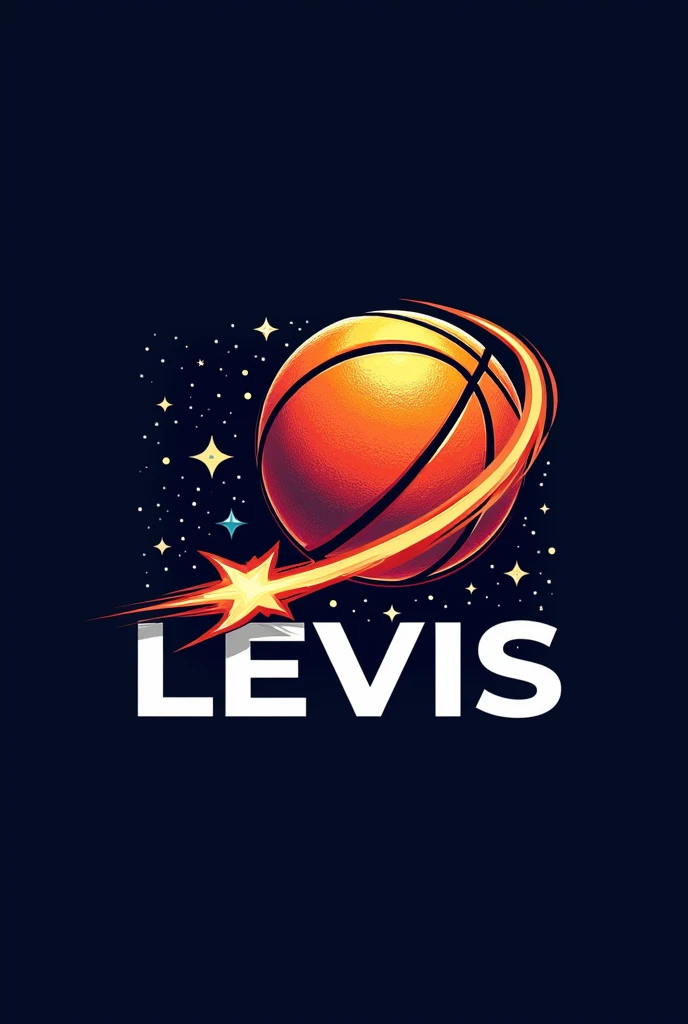 make me a basketball logo team name LEVIS with a ball like a shooting star background