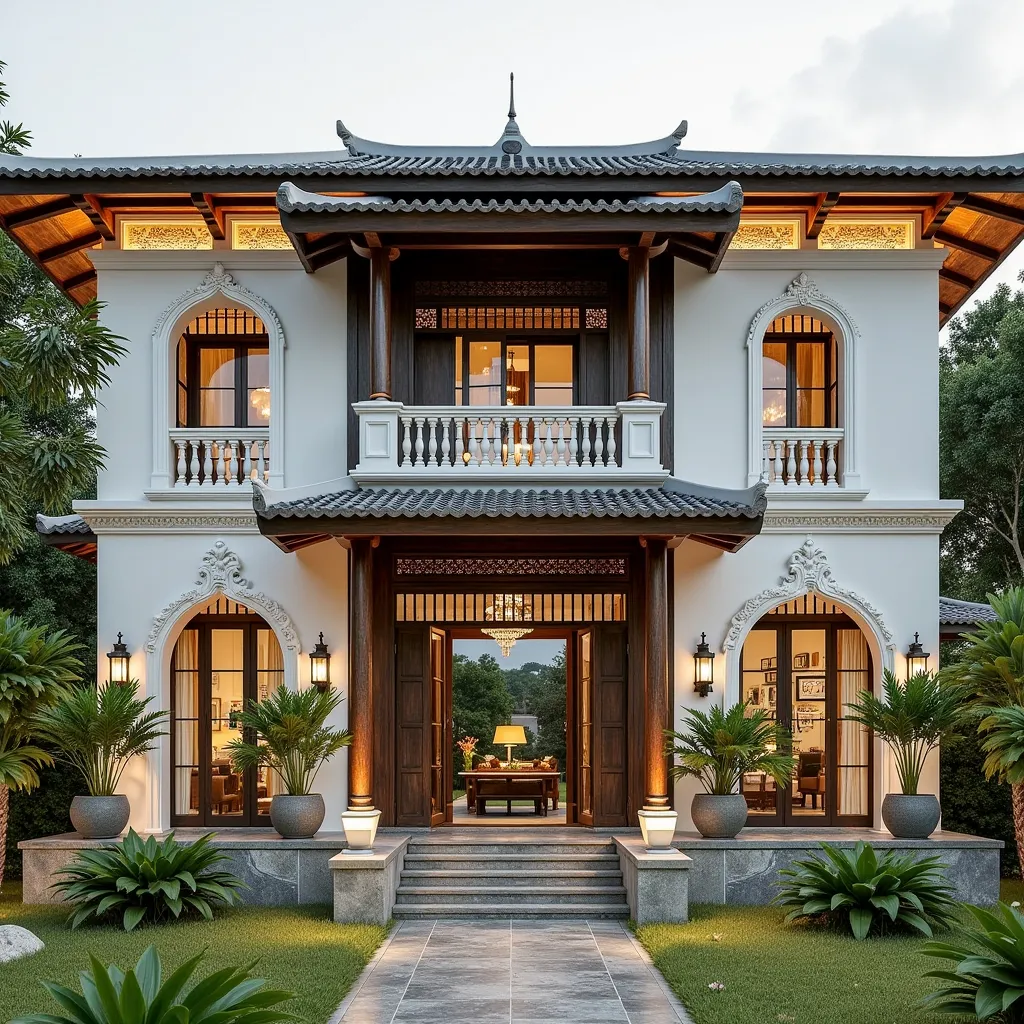 (masterpiece, best quality:1.2), flux kthouse kthouse villa - indochine 14112024, 1 villa, indochina villa, exterior design:1.3,...