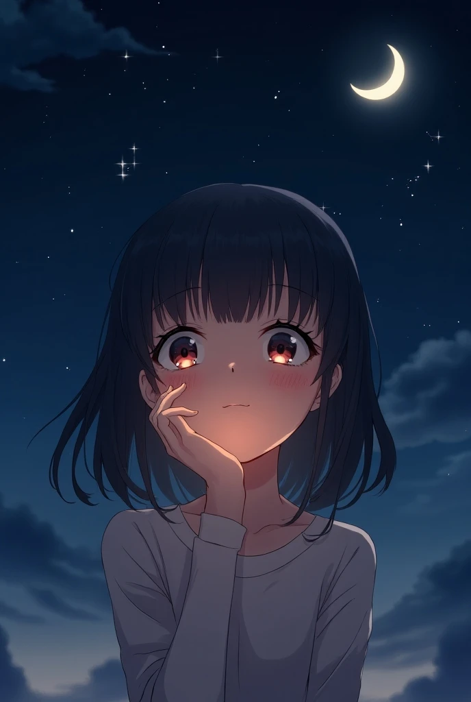 Girl anime night brighting thought emotion 