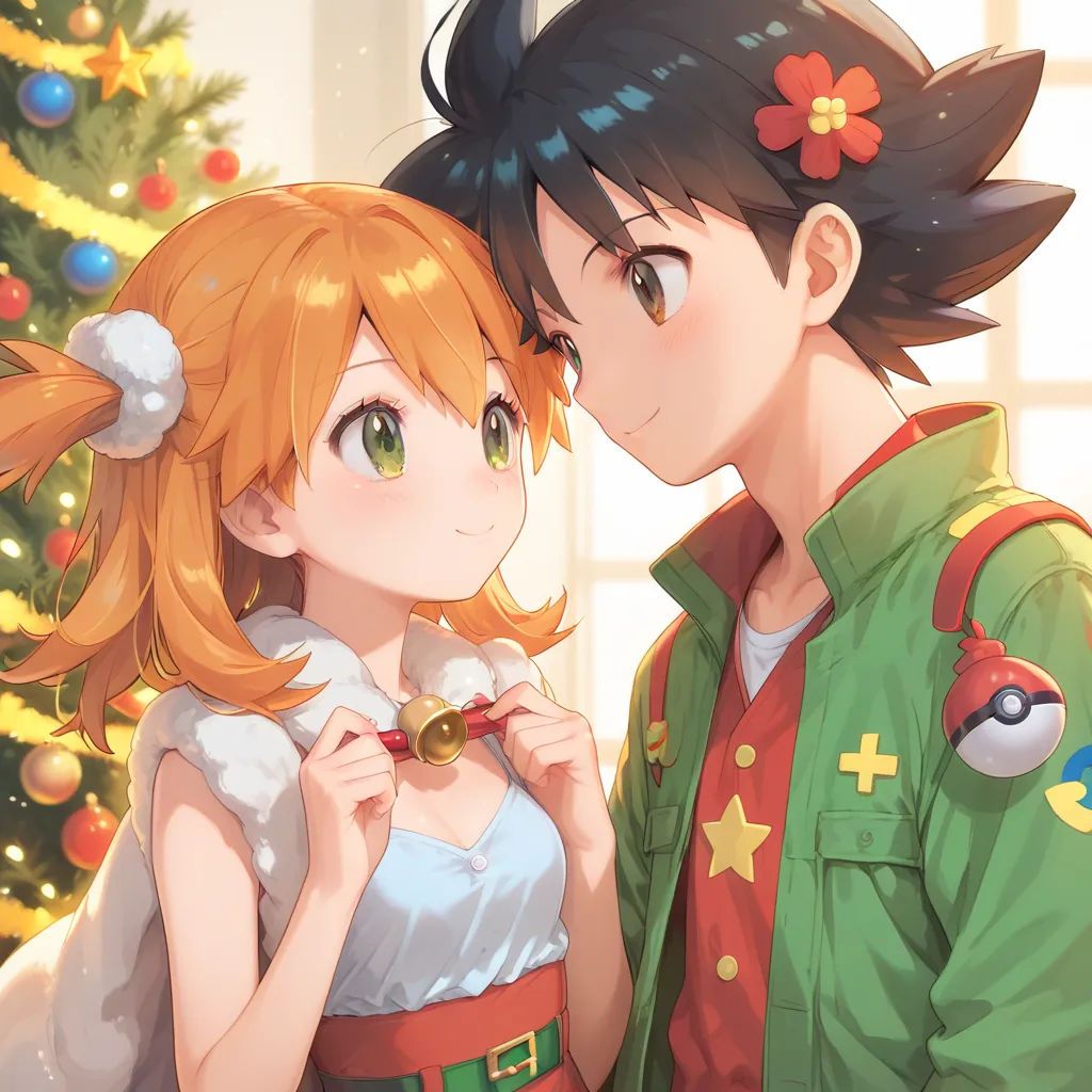 ash_pokemon , black hair, brown eyes.ash ketchum ,1 guy . misty_pokemon , berry short,orange hair, one side up hair ,big green e...