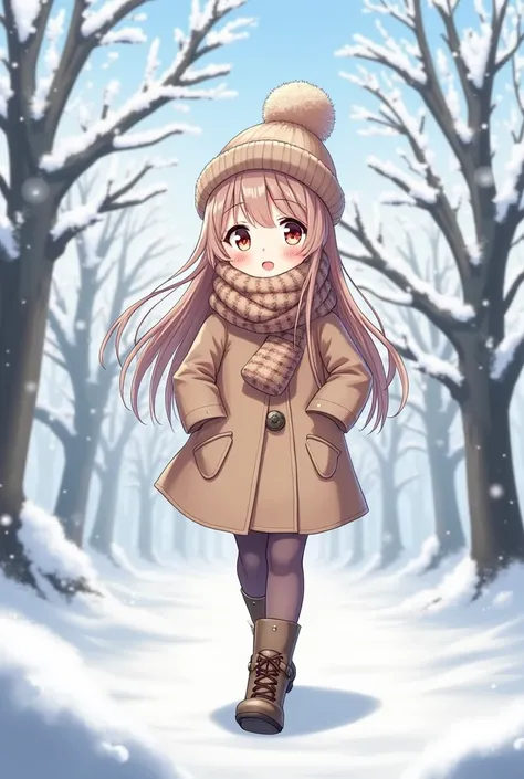 anime girl wearing winter outfite and walking