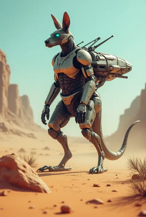 Cyber kangaroo in the desert soldier with CiberTron car 