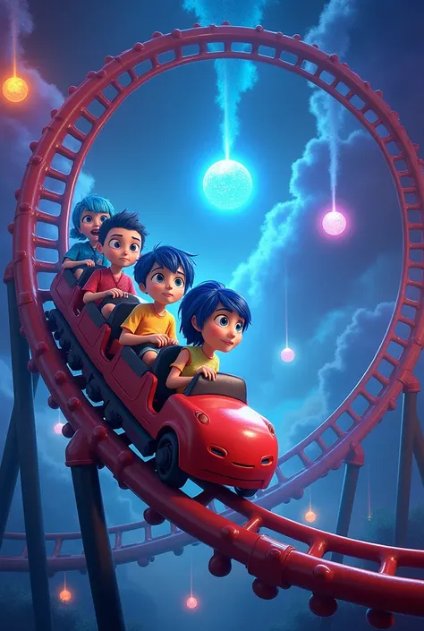 A rollercoaster with emotional characters from the movie “Inside Out”