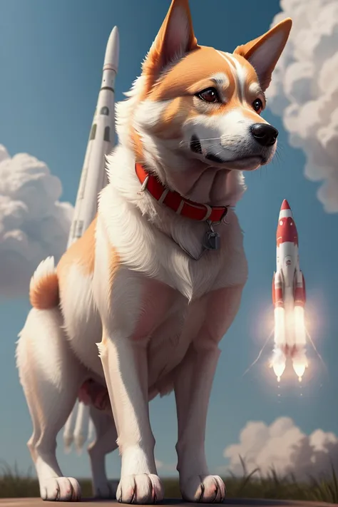 draw dogs near the rocket 