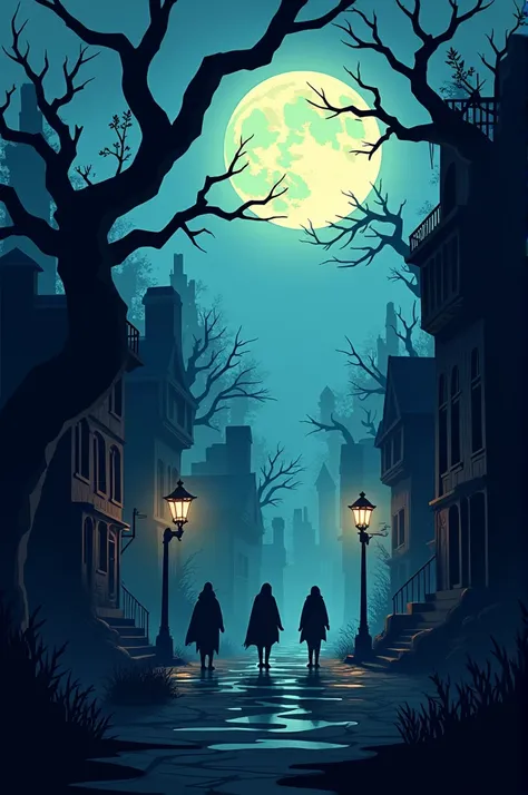 Night scene in horror cartoon