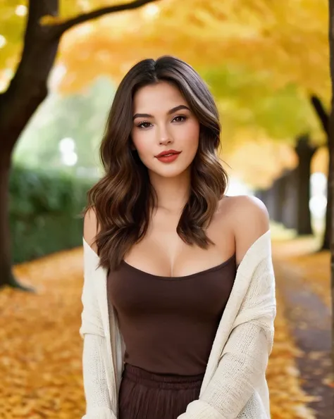 (Best quality, 8k, Masterpiece :1.3)), Sharp focus :1.2, Perfect body beauty: 1.4, Slim abs: 1.2, ((Long Dark brown hair, round breasts: 1.2)), (realistic light, natural lighting: 1.1 ), highly detailed facial and skin textures, detailed eyes, double eyeli...