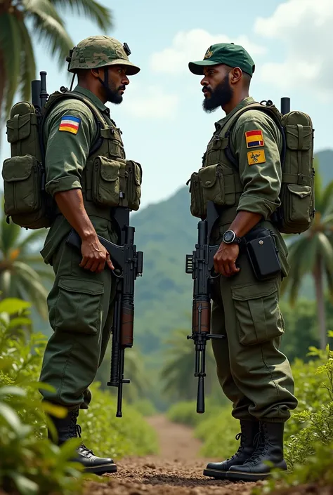 Guyana versus Venezuela and two soldiers against each other